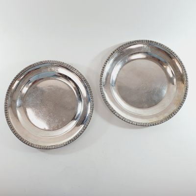 pair of silver plate with beaded rims on each side