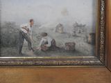 a picture of a painting of a couple of men working in a field