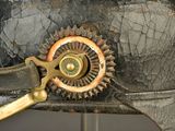 a close up view of a helmet with a clock on it ' s side