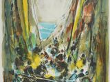 an image of a painting of a forest with trees and flowers