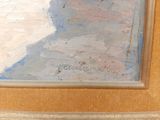 a picture of a painting of a man on a beach