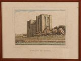 an old drawing of a castle with a moat in the foreground