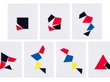 a set of six different colored geometrics on a white background