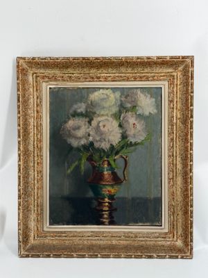 une peinture de fleurs dans un vase sur une table