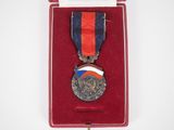 une médaille dans un coffret rouge posé sur un fond blanc
