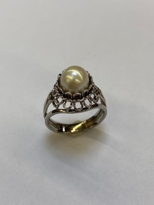 Bague EN OR Blanc Sertissant Une Perle Taille 51 5.