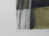 a picture of a black and green painting on a white wall