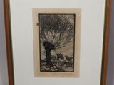a black and white photo of a tree in a frame