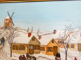 une photo d'un tableau représentant des personnes et des chevaux dans la neige