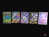 four different types of pokemon cards on a black background