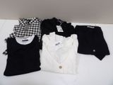 three pairs of black and white t - shirts and a black and white checkered shirt