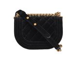 a black purse with a chain strap and a gold clasp