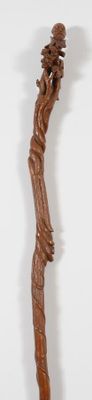 Canne décorative en bois naturel finement sculptée de branches et raci - Photo 1