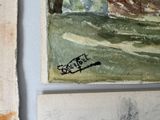 a painting on the wall of a room with a picture on it