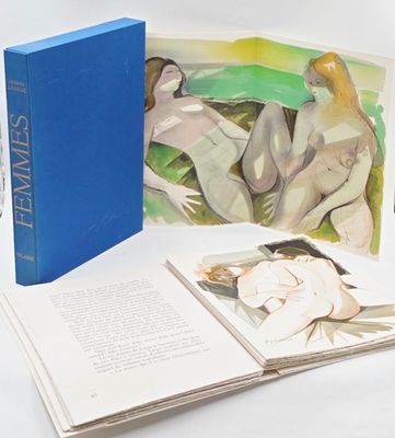a book opened to show a painting of a woman and a man