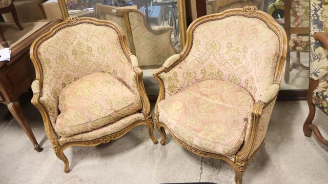 Paire de bergères en cabriolet de style Louis XV garnies de velou...