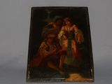 an old painting of a woman and two men in a landscape