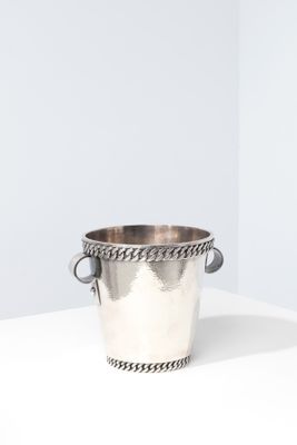 silver plated ice bucket with rope handles