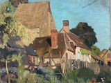 a picture of a painting of a house on the wall