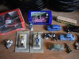 a lot of toys on a table with a picture on it