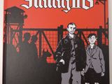 la couverture du livre *Shadows*, sur laquelle figurent deux hommes debout devant une clôture