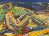 une image représentant un tableau où l'on voit une femme assise sur une plage