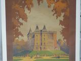 tableau représentant un château dans un champ, avec des arbres au premier plan