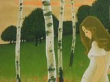 a painting of a pregnant woman in a field of flowers