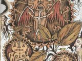 drawing of a drawing of a sunflower with a face on it