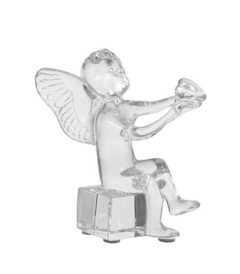 figurine en cristal représentant un petit ange assis sur un tabouret