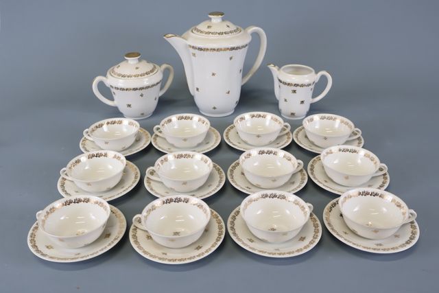 COULEUVRE – Service à thé en porcelaine à décor fleurs doré compr...