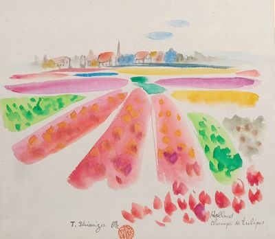 une aquarelle représentant une fleur dans un champ