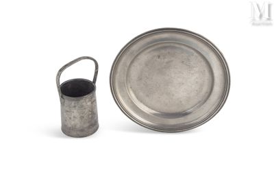 Lot en étain PLAT, SEAU BÉNITIER