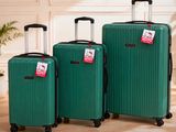 trois bagages posés sur un parquet, à côté d'une plante