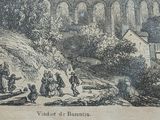 a picture of a drawing of a train going over a bridge
