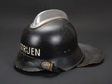 a black helmet with the word trufen written on it