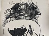 a black and white drawing of a bull in a bowl