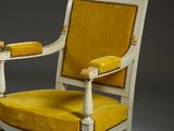 an image of a chair with yellow upholstered upholstered seat