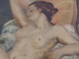 a painting of a naked woman laying on a bed