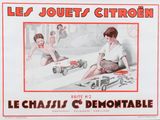 poster of a woman sitting on a bench with a child playing with a toy car