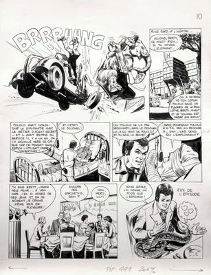 une bande dessinée en noir et blanc représentant un homme au volant d'une voiture