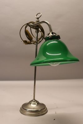 an image of a green desk lamp on a metal stand