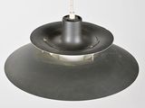 an image of a black pendant light hanging from a ceiling