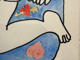 drawing of a drawing of a woman with a heart in her lap