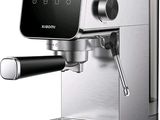 an image of a silver coffee machine with a black handle