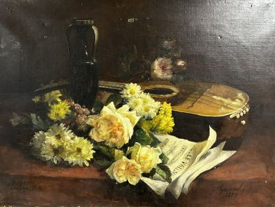 Jules GIRAUD (XIXe) Nature morte à la mandoline.