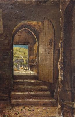 une image représentant un tableau montrant une entrée menant à un bâtiment