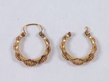 pair of gold tone hoop earrings with twisted design