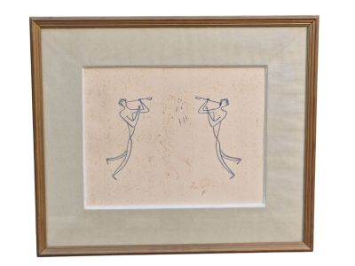 dessin encadré représentant deux hommes jouant au golf sur un fond blanc