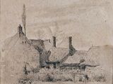 un vieux dessin représentant une maison avec une cheminée et une cheminée
